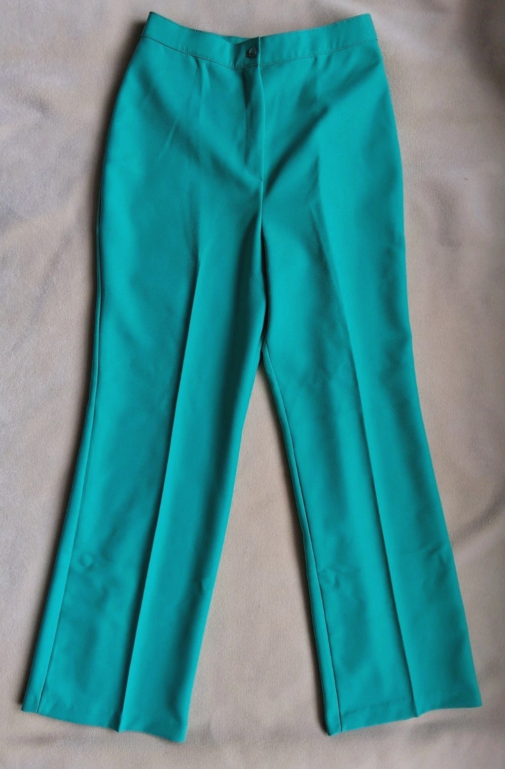 Vintage 1980s Teal Polyester Ladies Pants 29×31 Ultra High Waist Slacks Aqua Grn