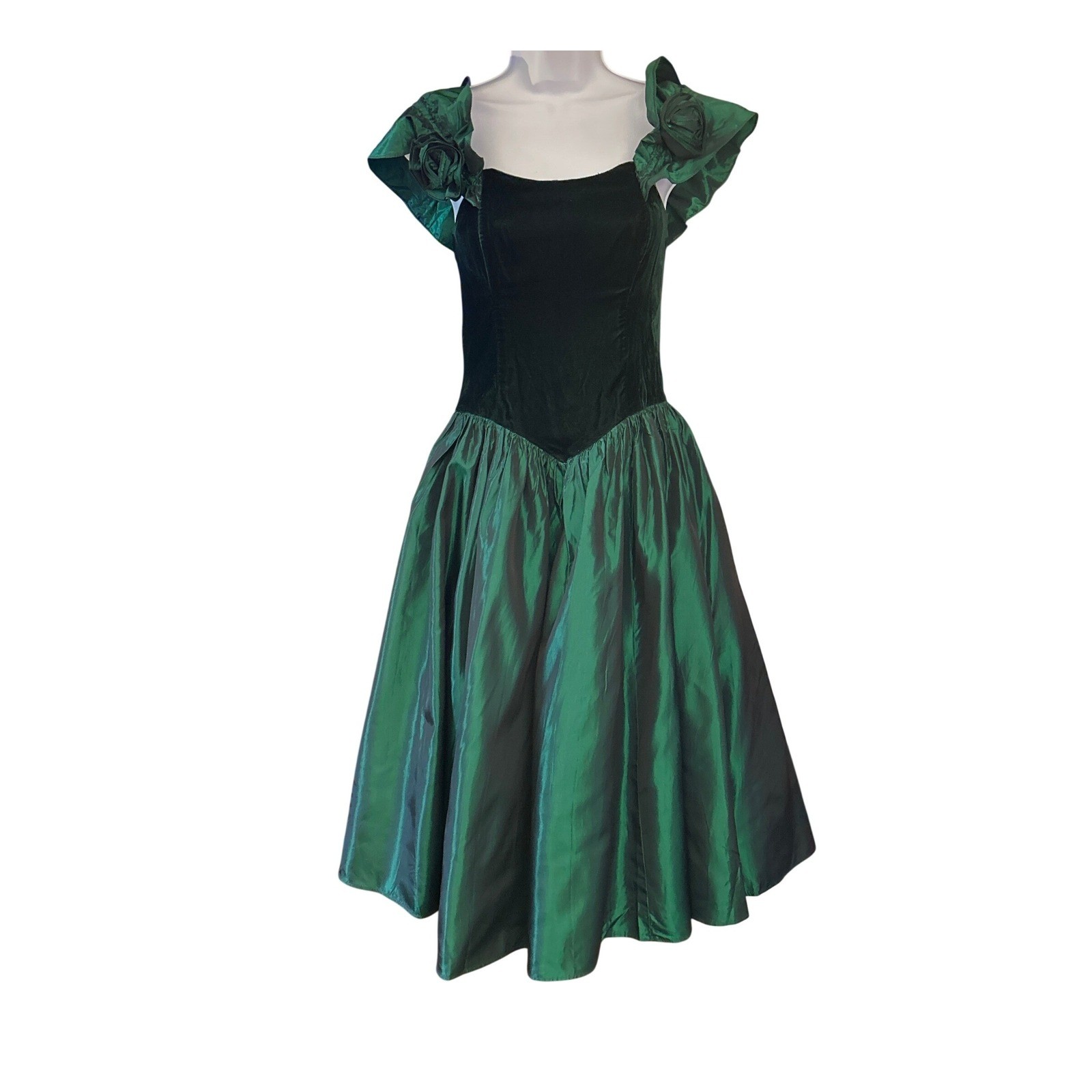 80s Gunne Sax Cocktail Dress Emerald Green Velvet Prom Goth Glam Dark Romance