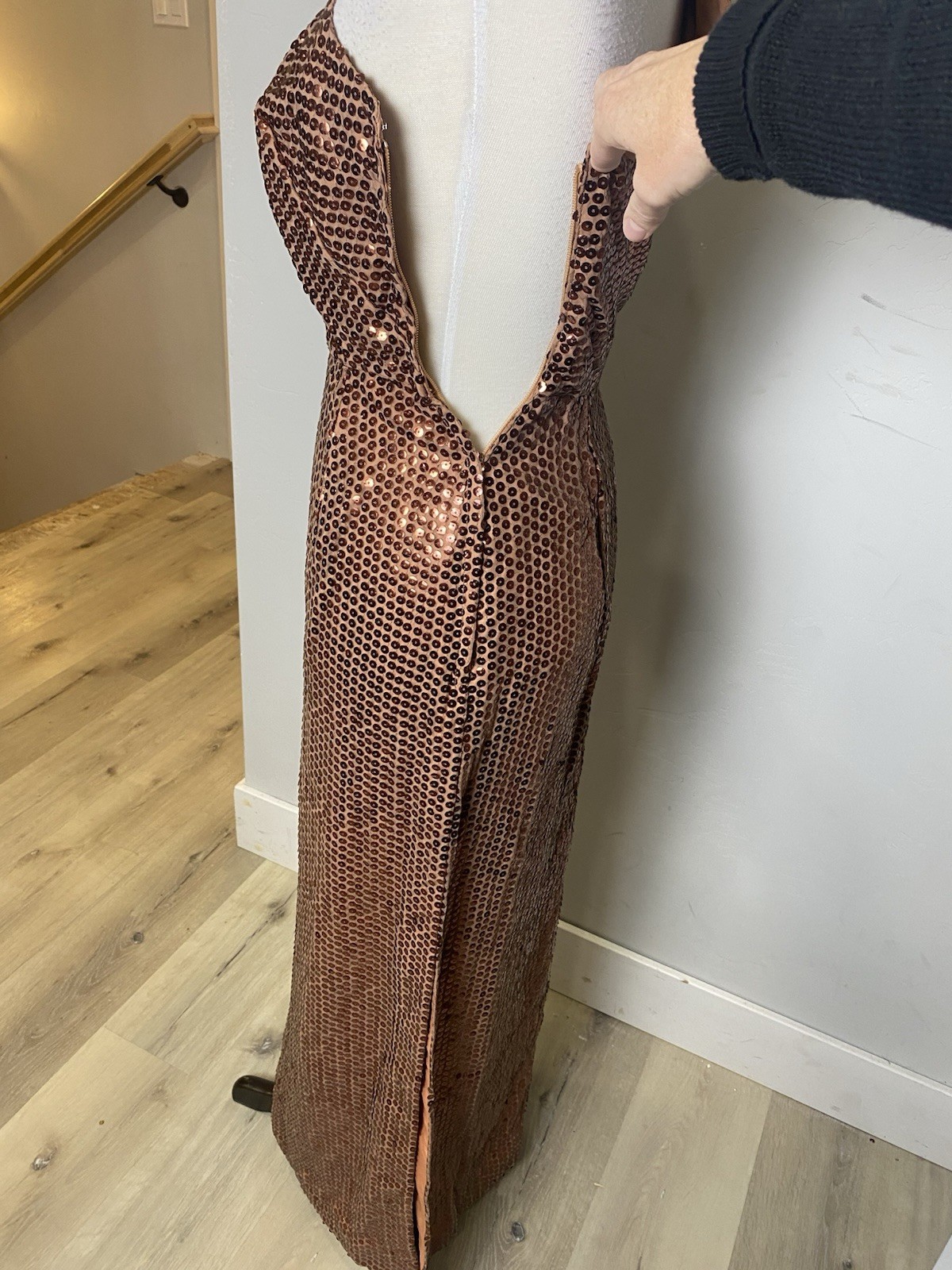 Vintage 1960’s Mike Benet Formals Copper Sequined One Shoulder Gown XS