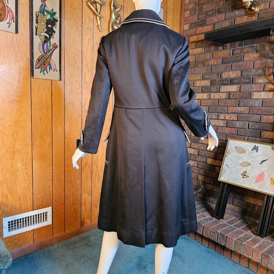 Vtg 60s Mod Youthquake Topstitch Black & White Trench Winter Quilted Rain Coat M
