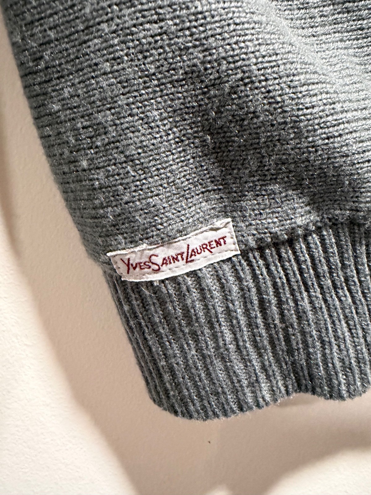 Vintage 1980s YVES SAINT LAURENT Activewear Sweater Grey White Stripe Womens YSL