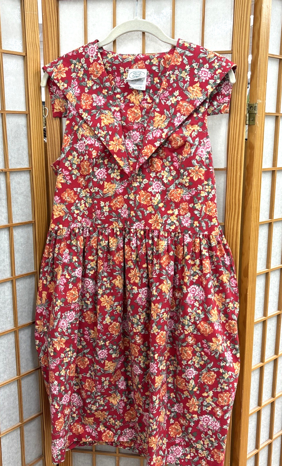 Vintage Laura Ashley 100% Cotton Dress Red Floral Cottagecore Sundress Sz 12