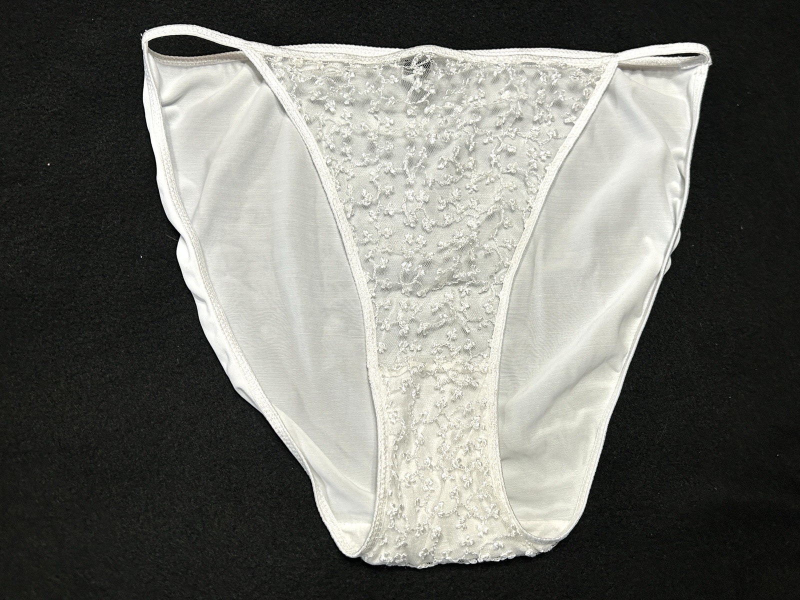 Vtg DONNA LOREN 105X Embroidered Sheer Mesh Satin 2X White String Bikini Panties