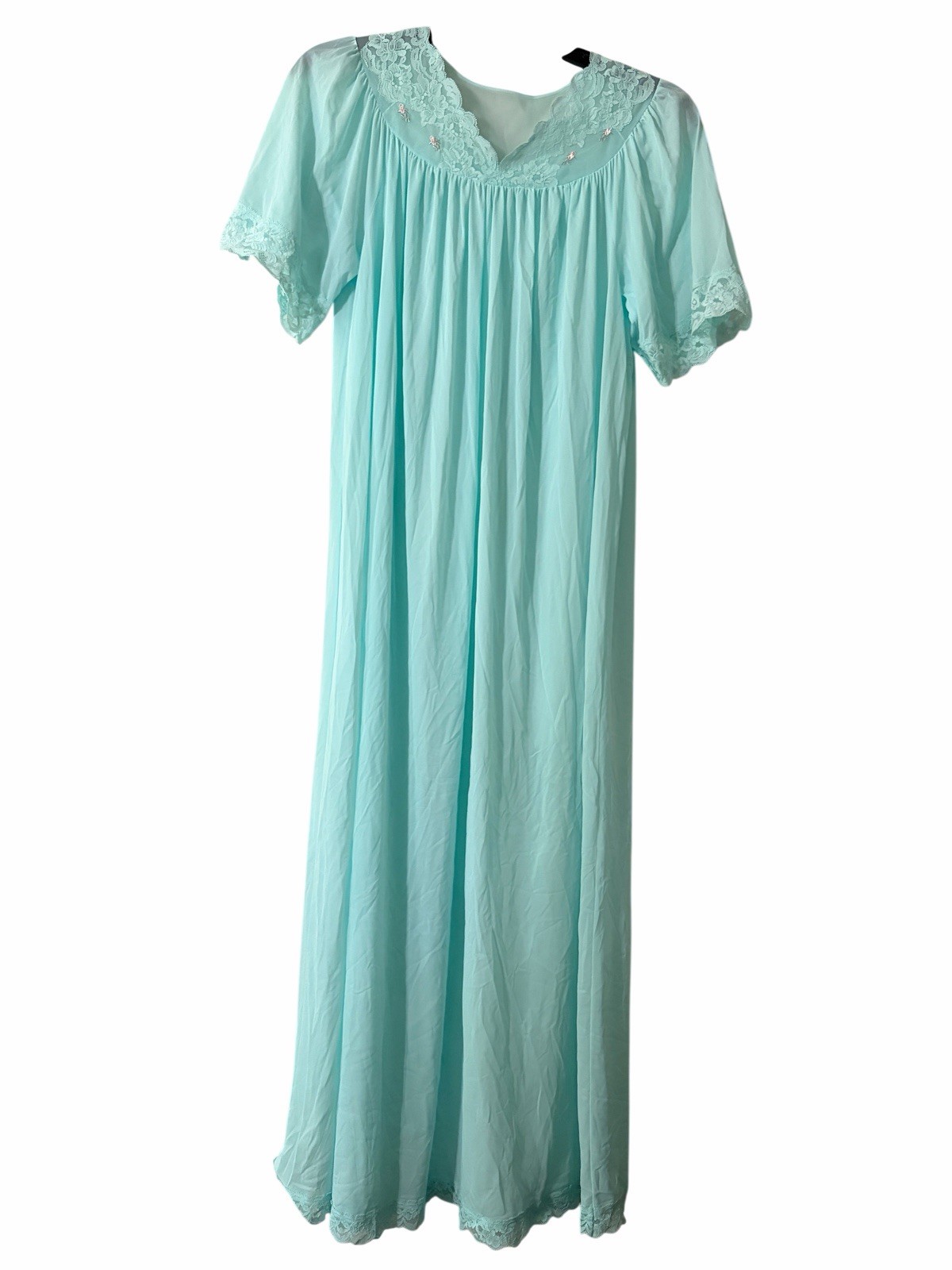 Shadowline Size Medium Vintage Light Aqua/Seafoam Nylon Tricot Long Nightgown