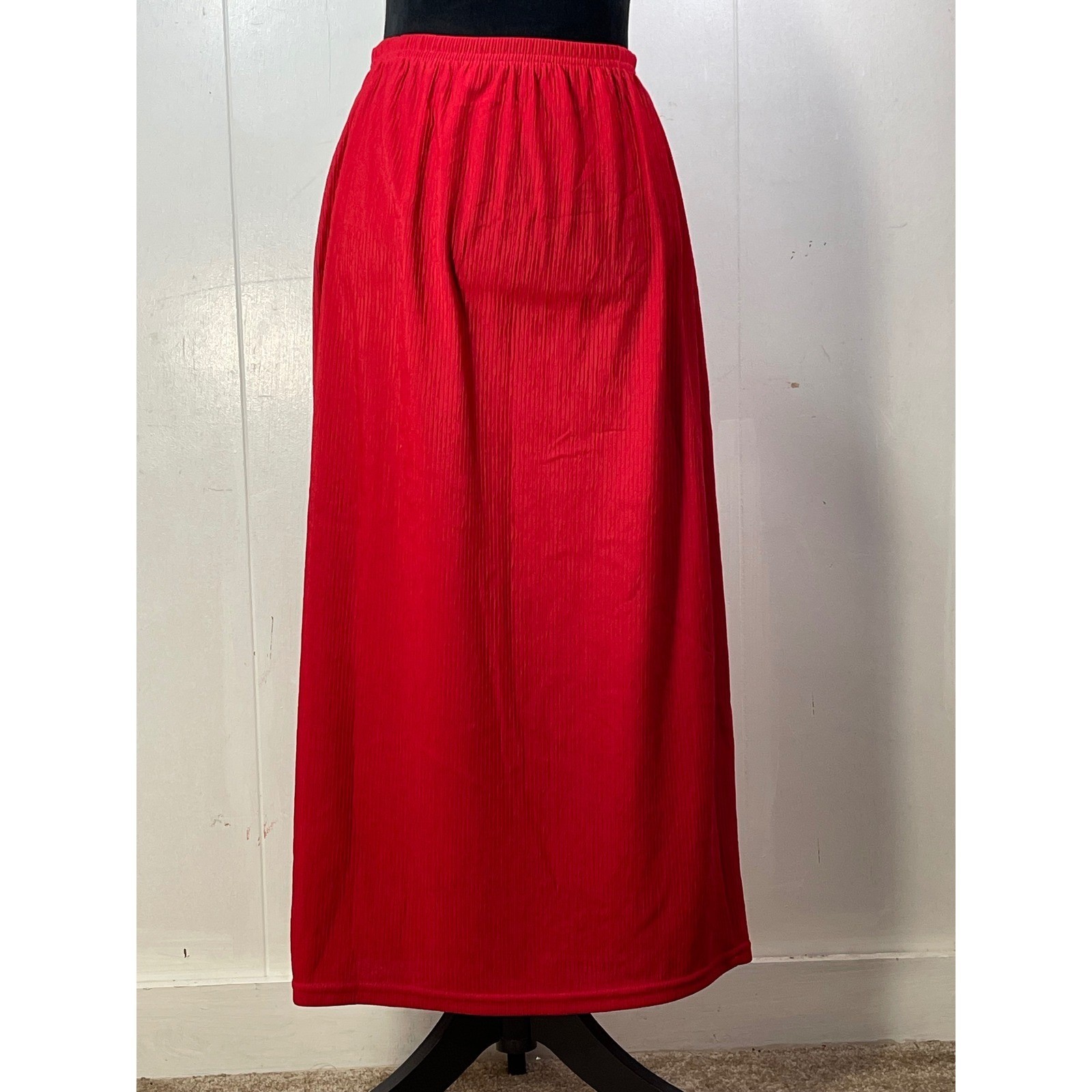Superline USA Vintage Red Crinkle Eyelet 2pc Skirt Set Tunic Maxi Skirt modest