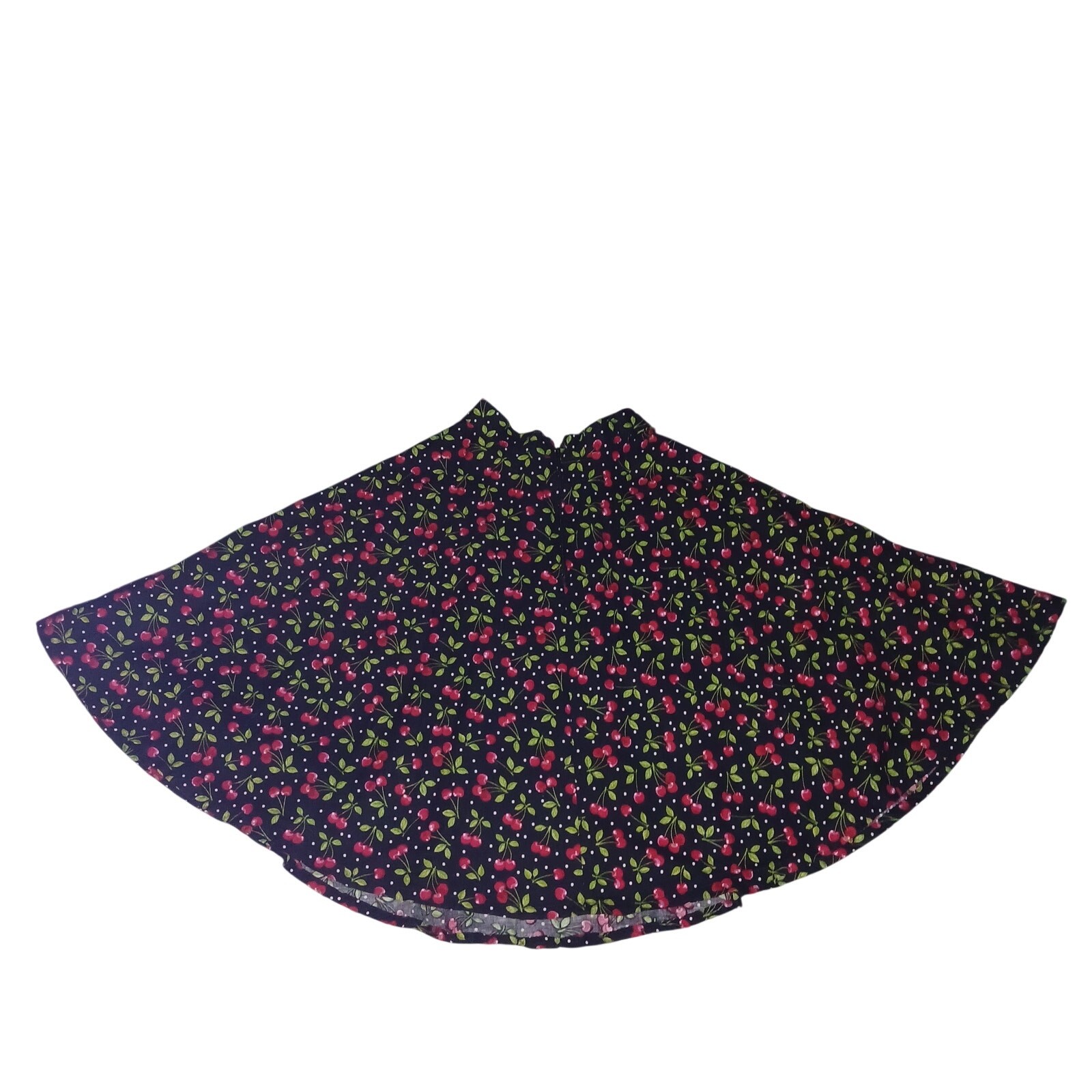 Vintage 50’s Style Retro Cherry Print Circle Skirt Handmade Unbranded Black