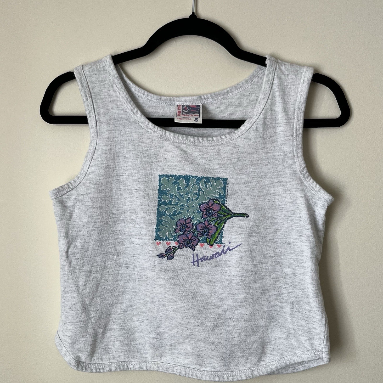 Vintage 1996 Women’s Hawaii Grey Flower Graphic Tank Top Size Small Made USA