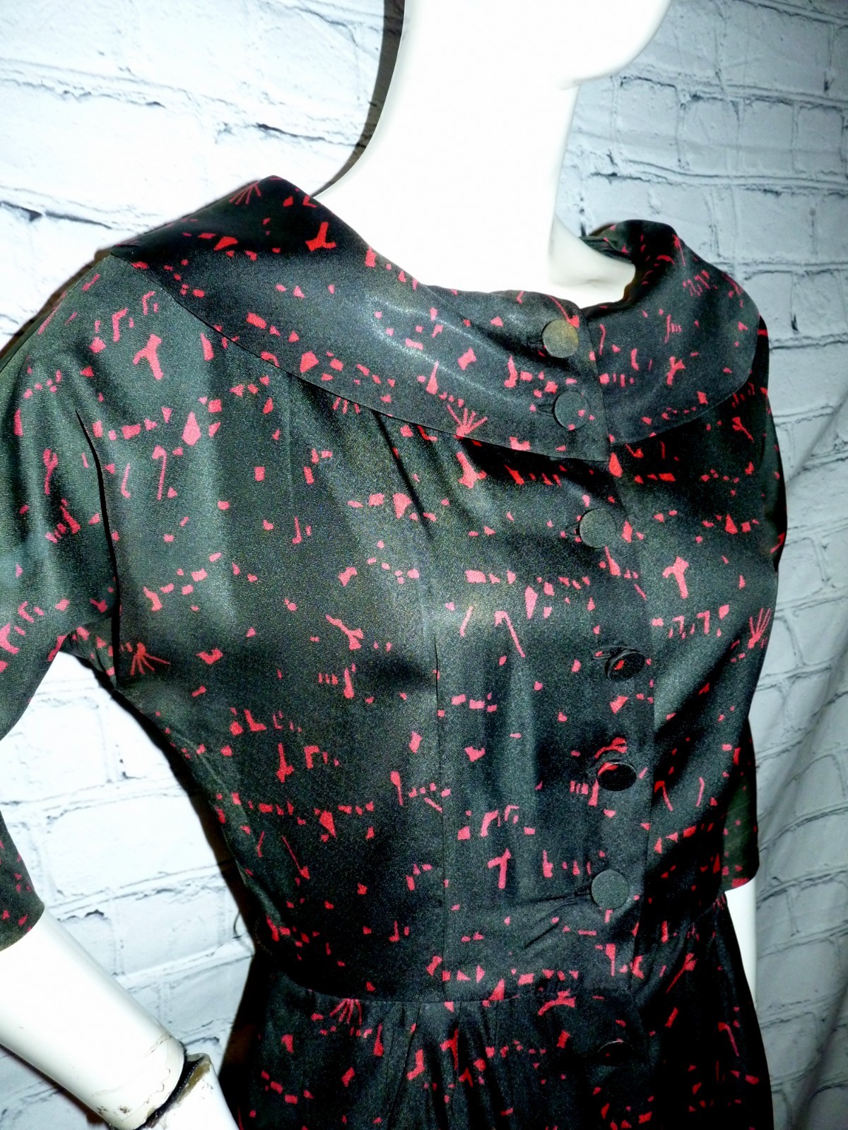 VTG 1950s Abstract Print Cocktail Dress Sony Pictures Hollywood Collection B 40″