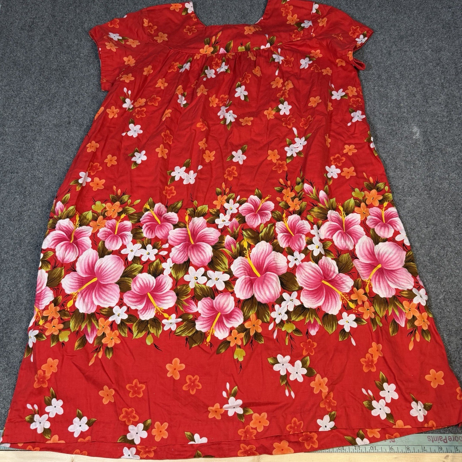 Vtg Ui Maikai Hawaiian Dress 60s Hawaii Island Print muumuu Red Floral Large