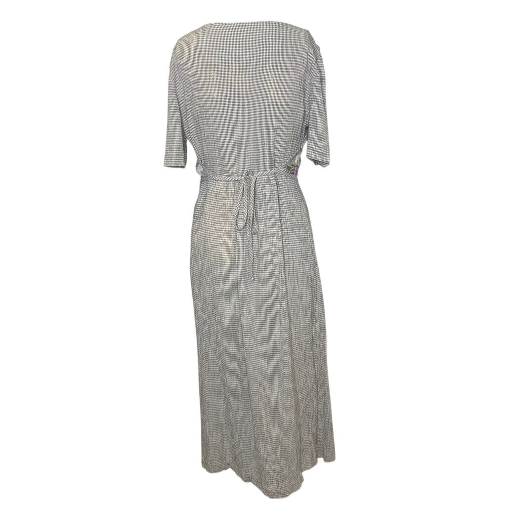 Vintage Grunge 90s Gingham Floral Faux Vest Maxi Dress Gray Purple Size 8