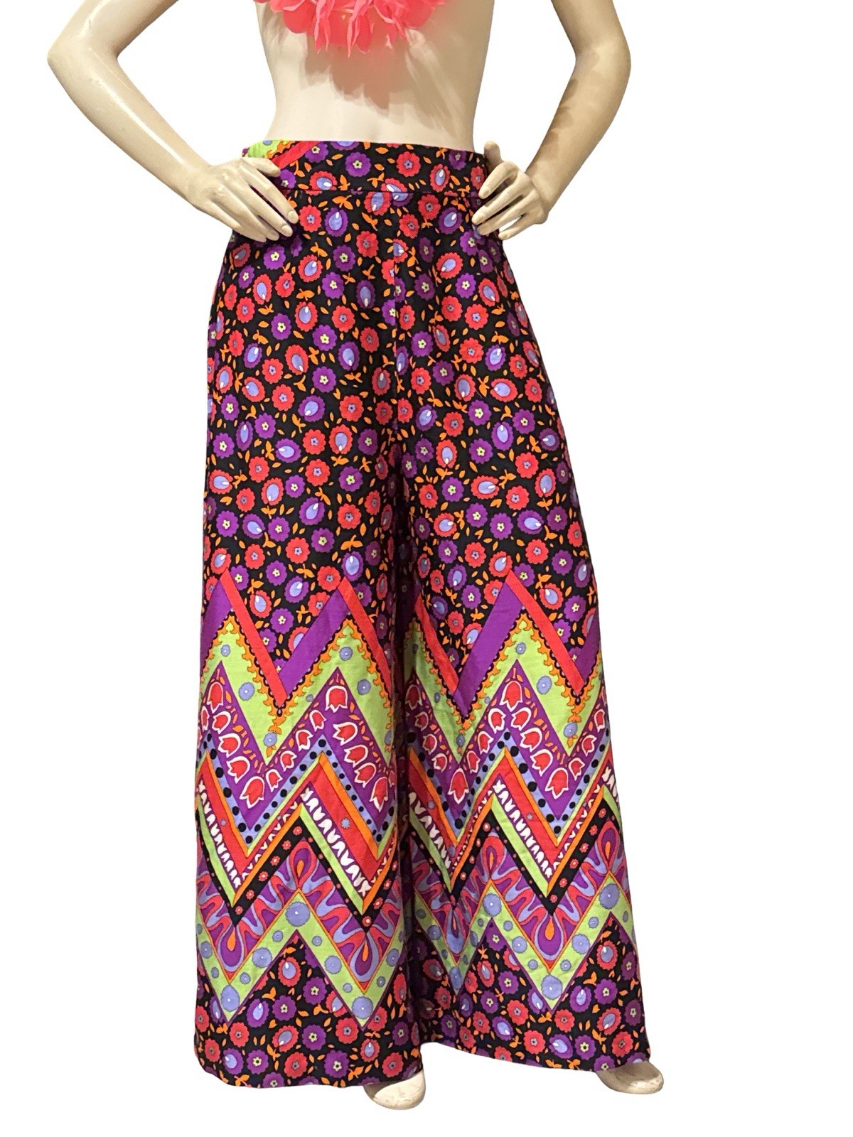 Vintage 70s Alex Colman Psychedelic Palazzo Pants, Wide Leg Ultra High Rise ￼