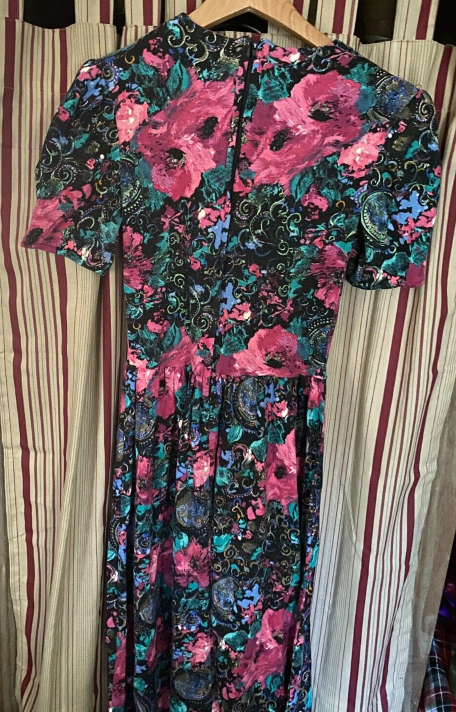 Vintage Floral Paquette TOO Midi Dress Short Puff sleeve sz 8 Made in USA