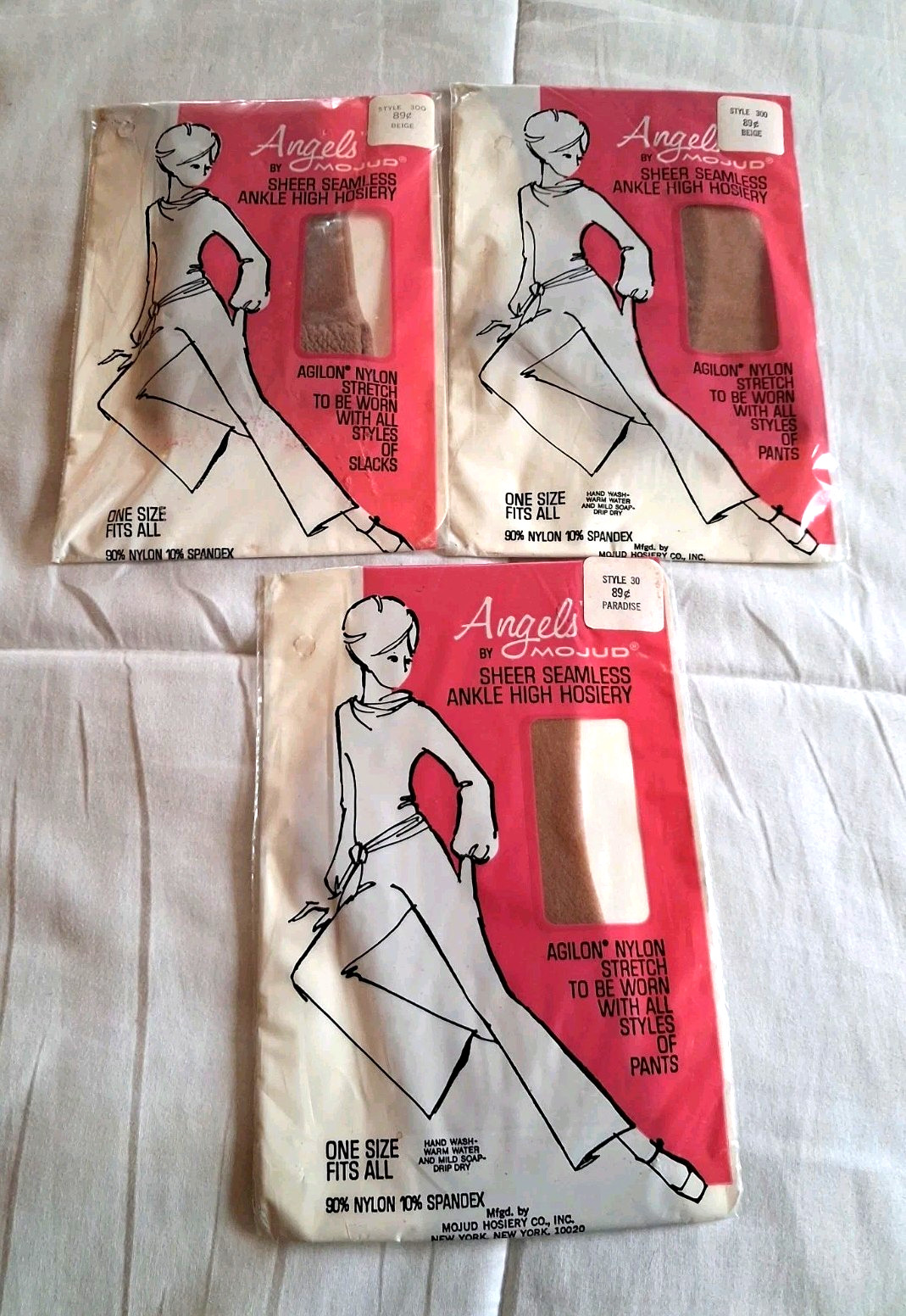 3 pair Angels By Mojud Seamless Stretch Nylons Stockings Paradise 1 Size NEW!