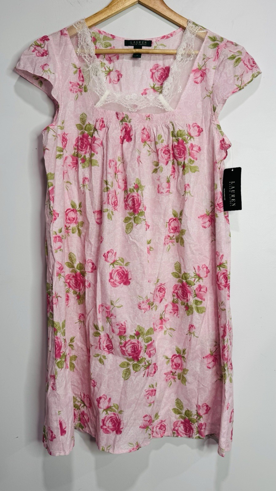 Vintage NOS Ralph Lauren Y2K Cottagecore Romantic Floral Pink Lace Nightgown