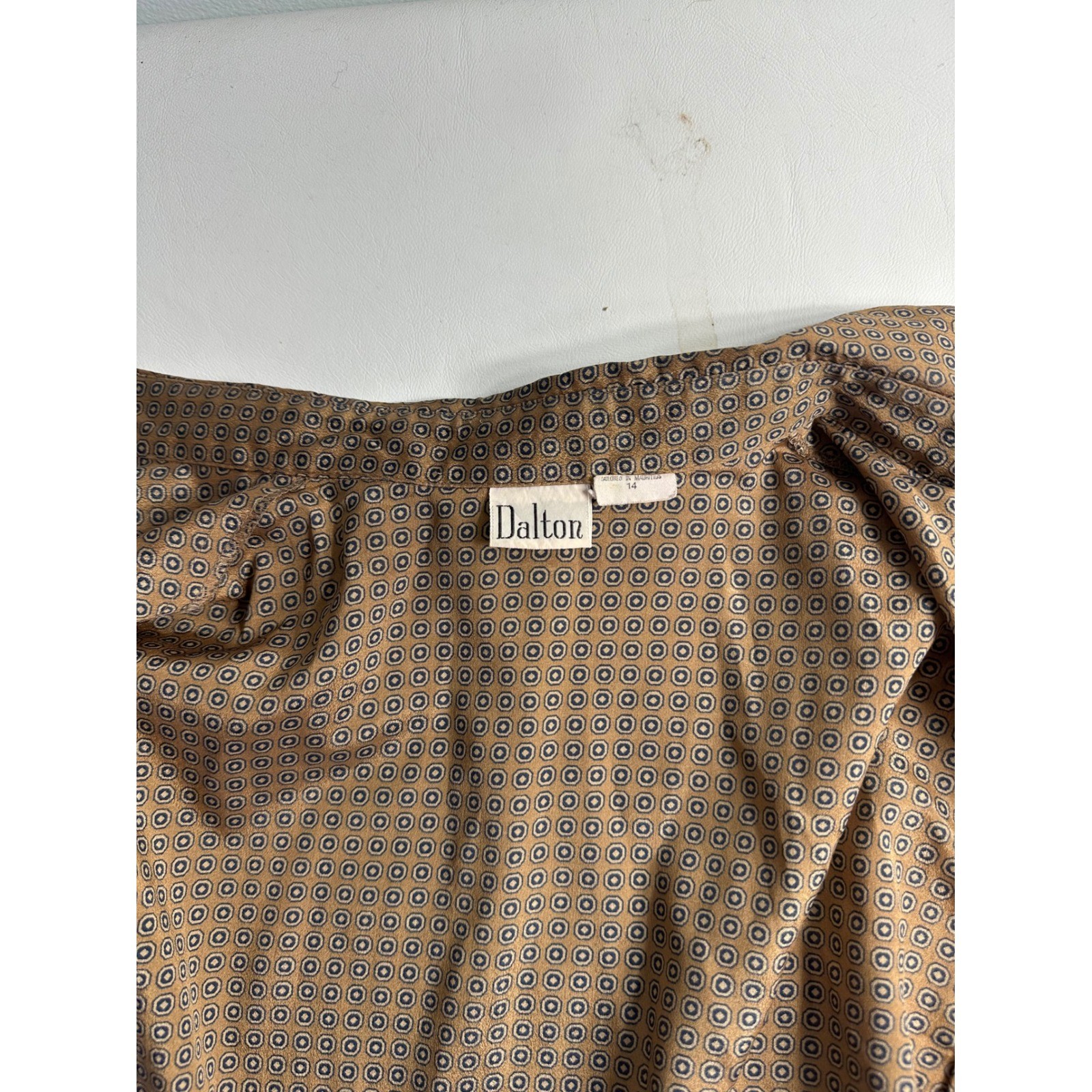 Dalton Vintage 2 Piece Skirt Set Brown Geometric Button Up Blouse Pleated Midi
