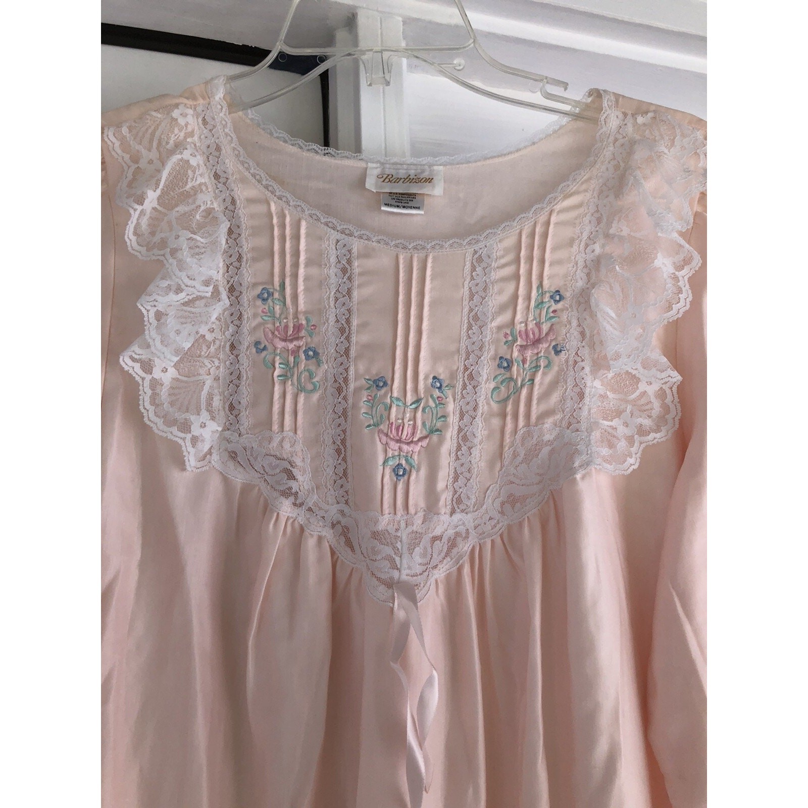 Barbizon Night Gown Vintage Pink Embroidered Size Medium Noreen Long NWT