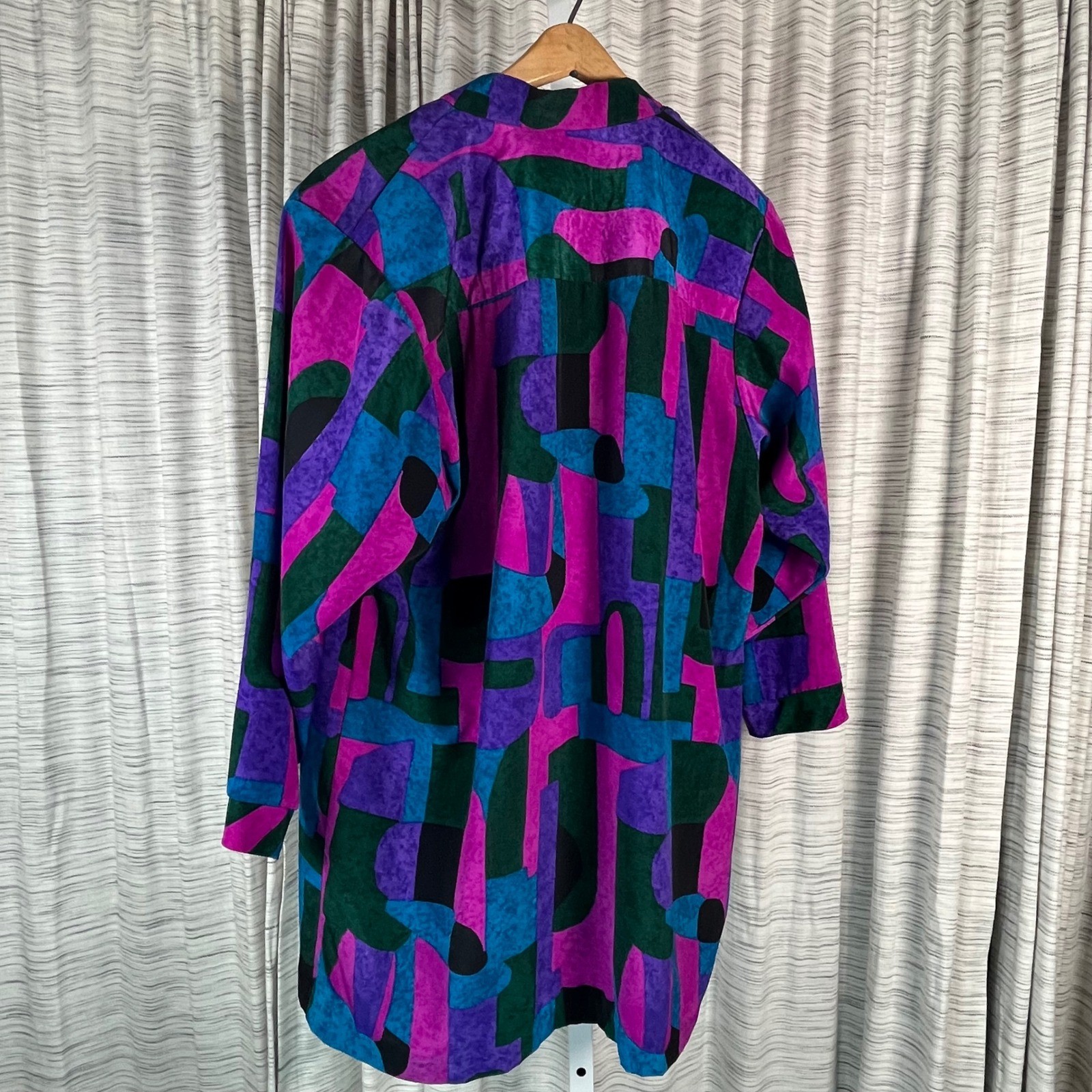 Amy Jess Vintage 80s Geometric Abstract Duster Cardigan Rhinestone Shoulder USA