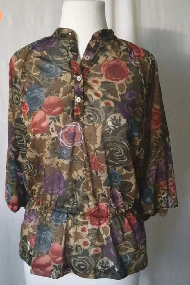 Vintage 80s Floral Boho Blouse – Boho Hippie Chic Office Wear Small