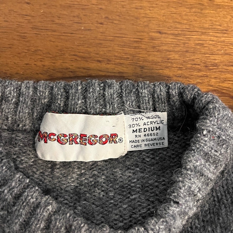 Vintage 1970s McGregor Gray Womens Argyle Preppy Wool Blend Sweater Sz M