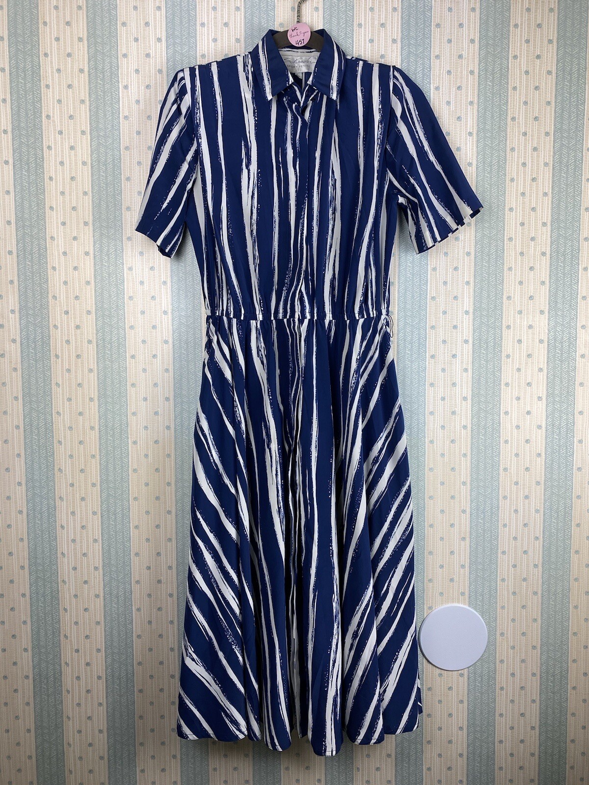 Vintage Schrader Dress Sport Petite Woman 6 HiddenButtonsPocketsCollar Blue/Wte