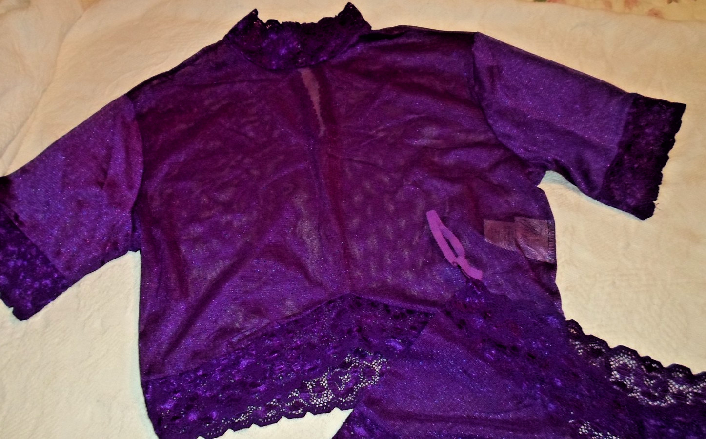 Vintage Lingerie Priscilla Collection Dark Purple Sheer Lace Babydoll Size M-USA