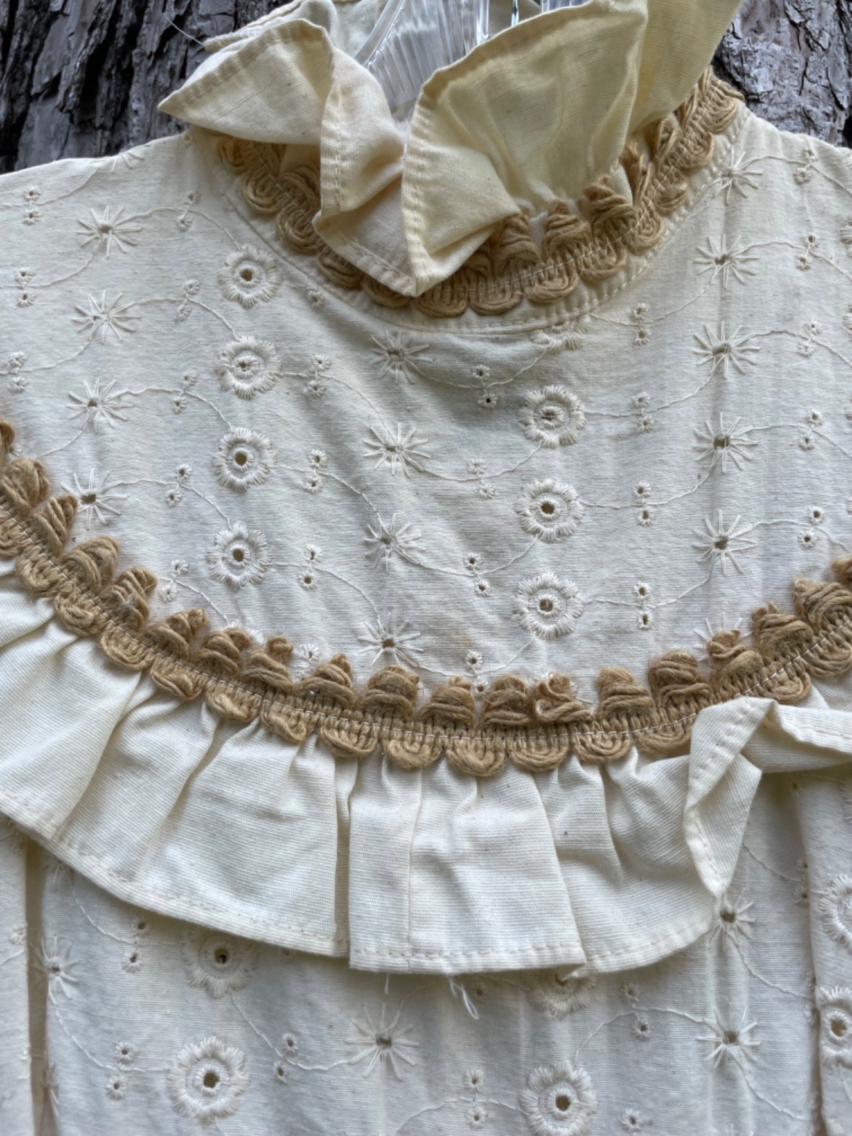 VTG 70’s Gunne Sax Off White Eyelet Cotton Empress Colar Cottage Prairie Dress 7