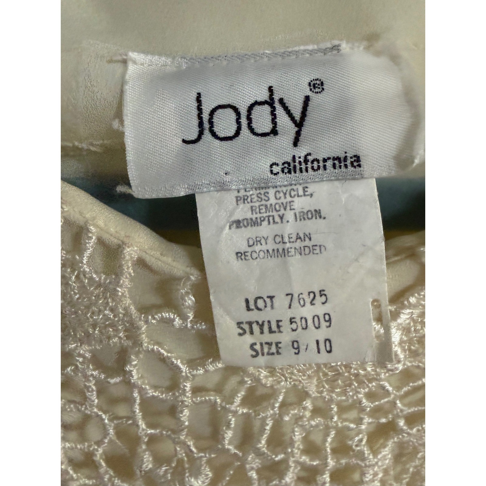 Vintage Jody California Cream Chiffon Crochet Lace Midi Dress Blouson 9/10 1980s