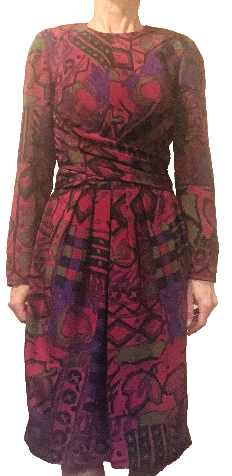 VTG Gillian Silk Dress 80’s Rose Purple Long Sleeve Shoulder Pads, 6 runs small