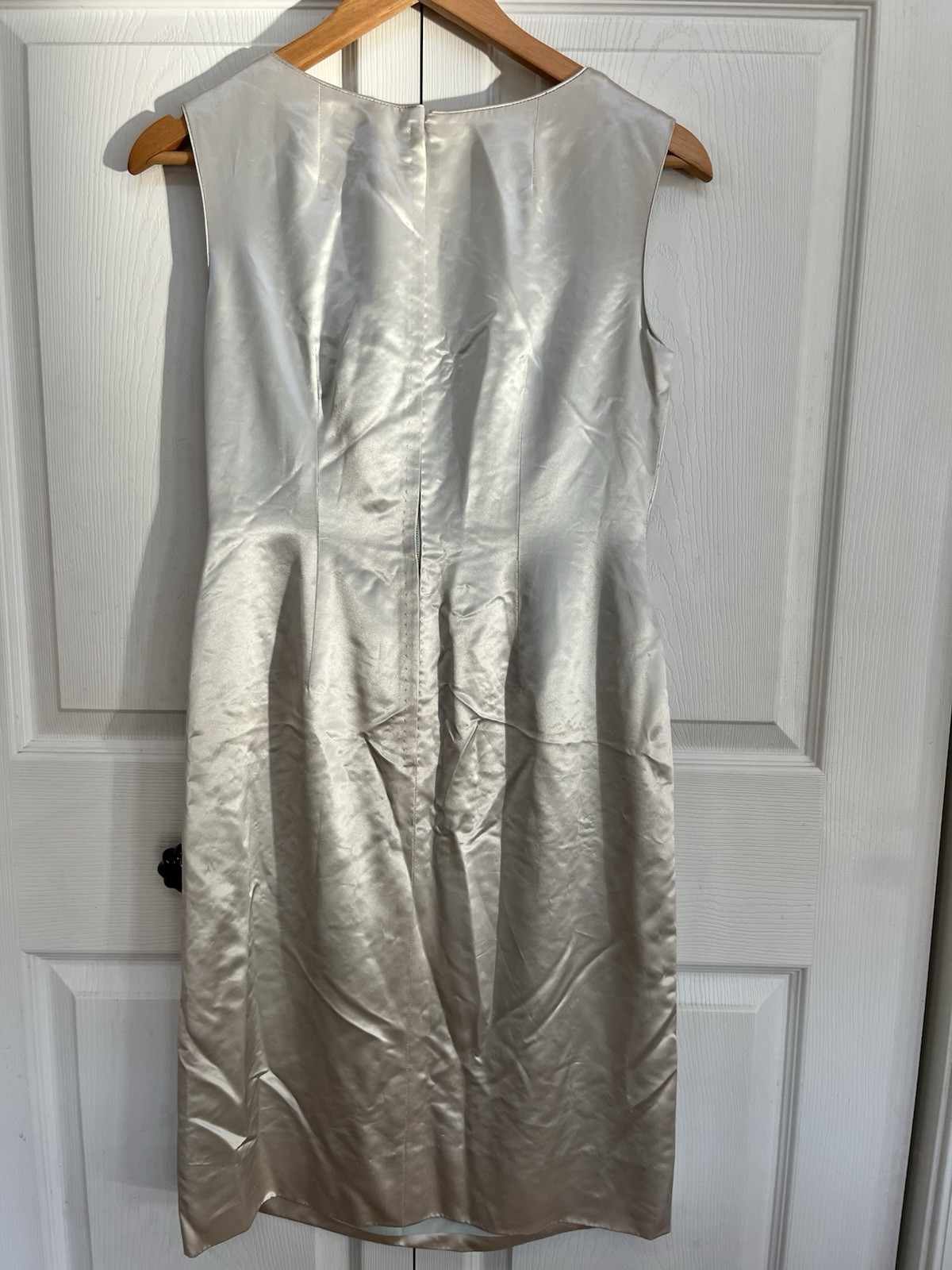 VTG 50/60s Satin Hand Beaded Sequin Light Blue Sheath Dress Sz Small Fish Koi