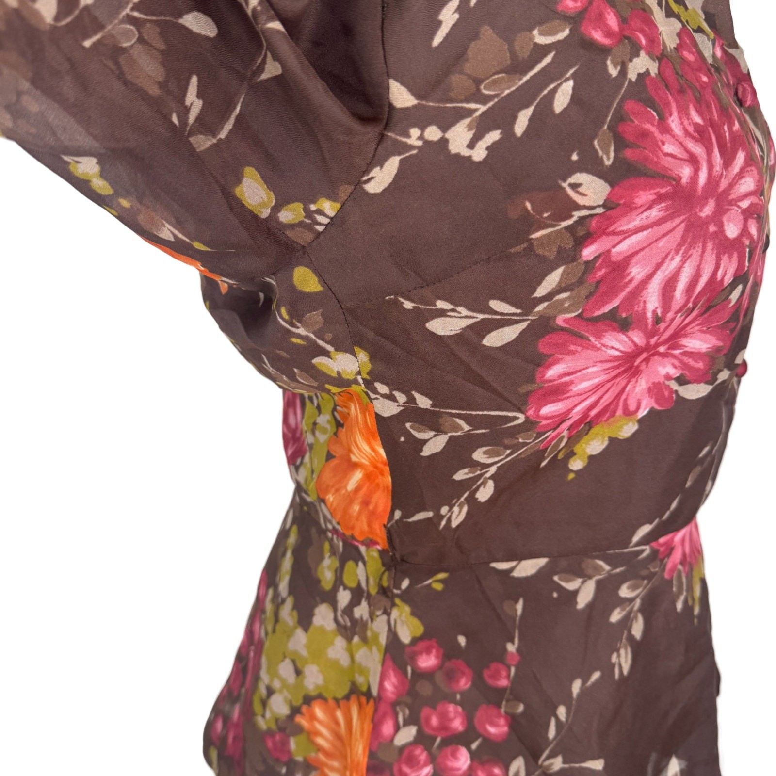 Vintage 1970s Zollner Modell German Floral Blouse Sheer Bishop Sleeve Peplum