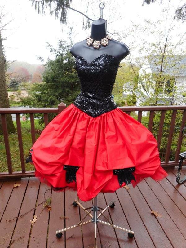 VINTAGE 80s EUGENE ALEXANDER BLACK AND RED PROM PARTY DRESS XXS XS S RARE