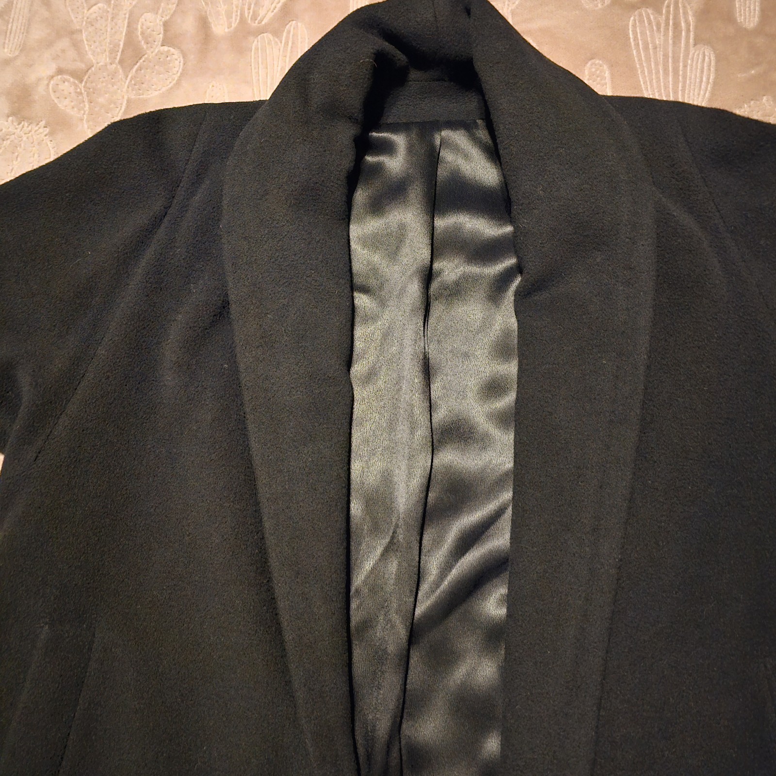 Vintage Country Tweeds Einiger Black Cashmere Trench Coat Ladies Long