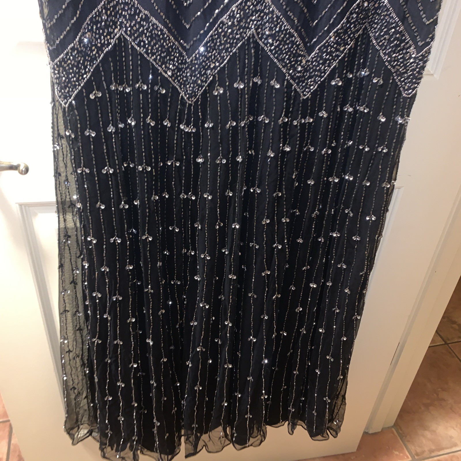 Flapper Dress 1920s Style Sequin Beaded Great Gatsby Party Size 20 Black /silvr