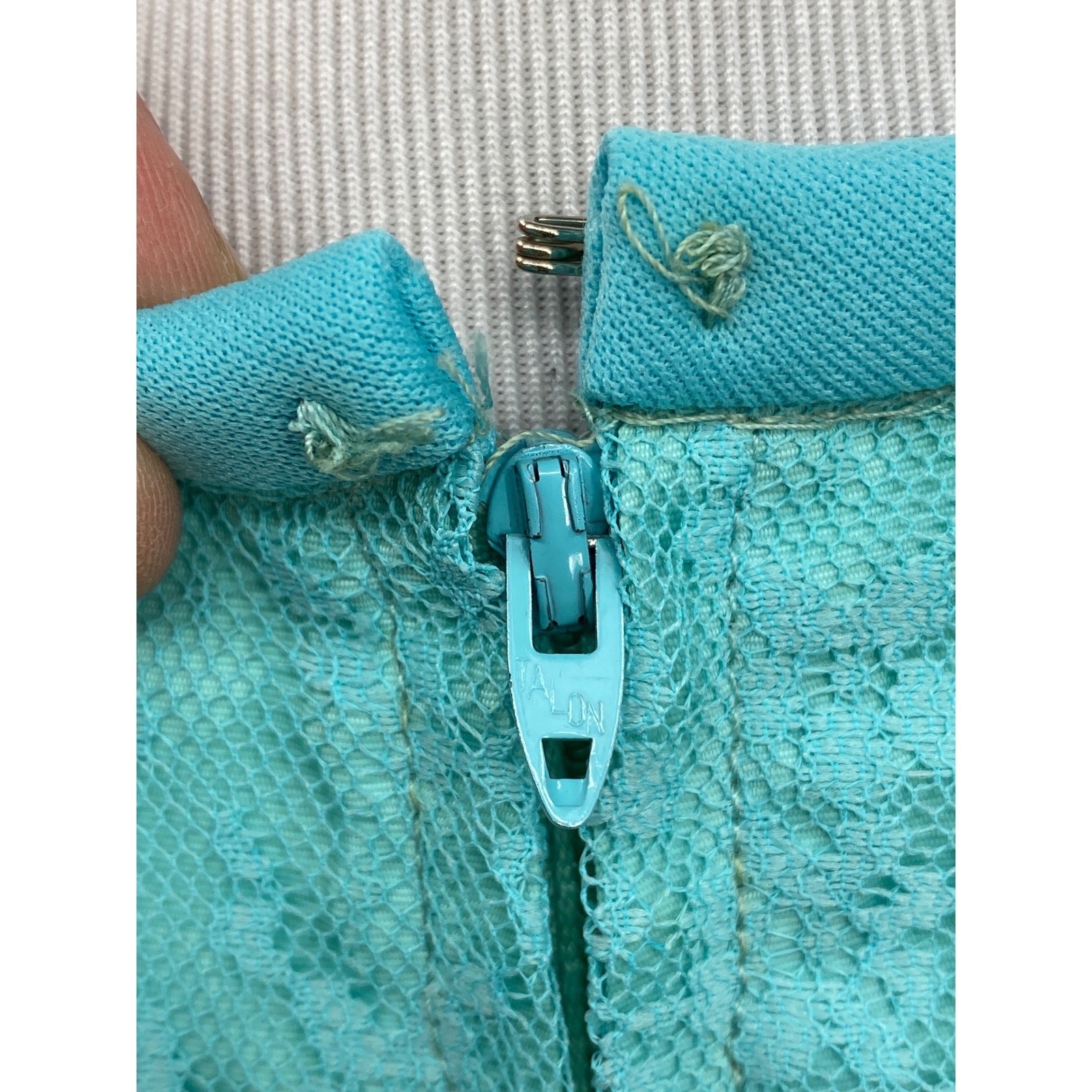 Vintage 60s Lace Maxi Dress Jacket Set Women XL 1X Turquoise Blue Formal Pastel