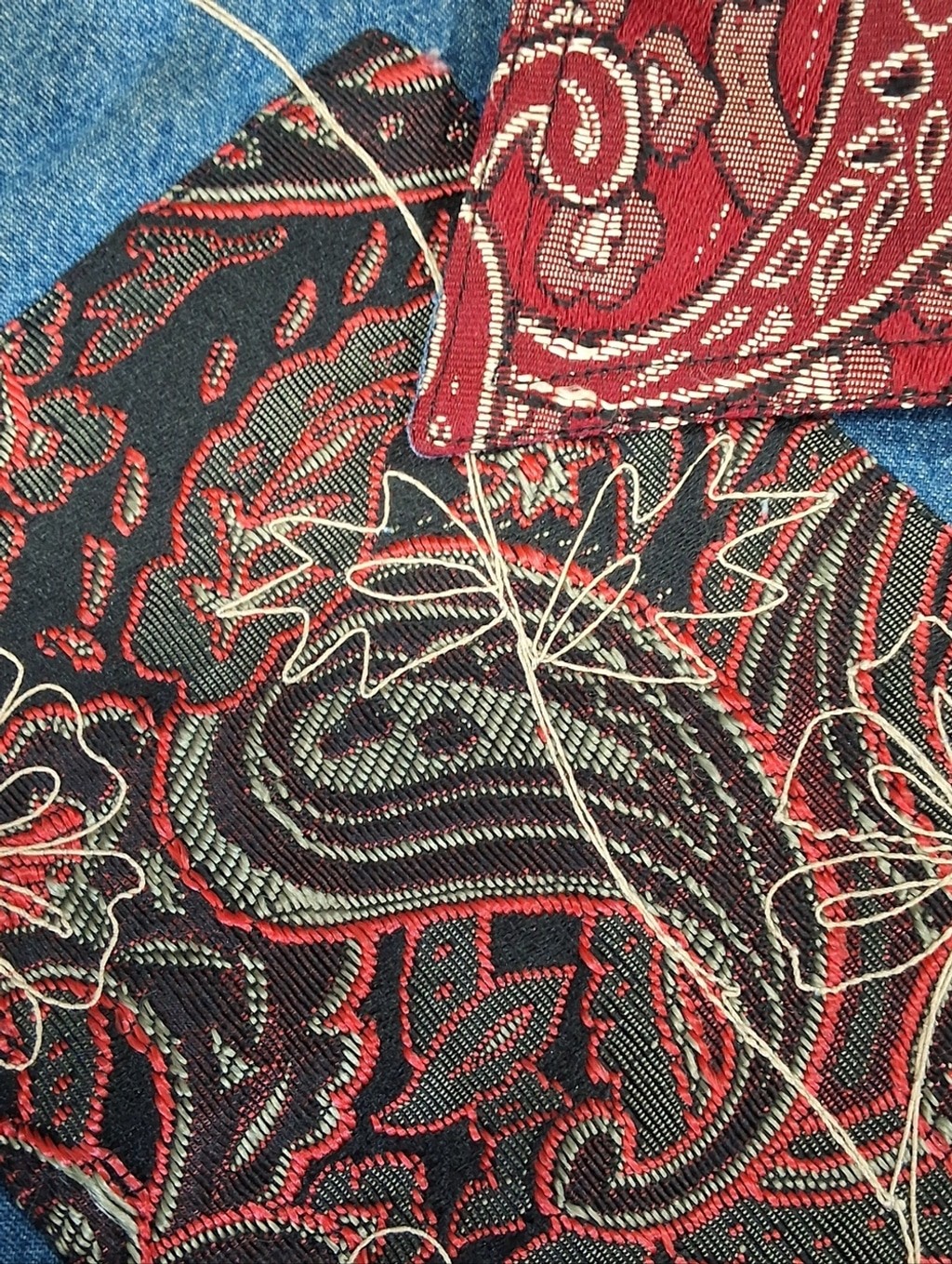 Sara Studio~Womens VTG Patchwork Embroidery Denim Jean Chore Jacket~Barn Coat~2X