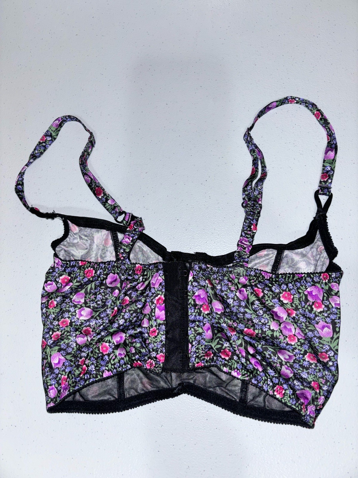 Vtg 80’s Delicates Shiny Floral Print Balconette Bustier Longline Bra SZ 32B
