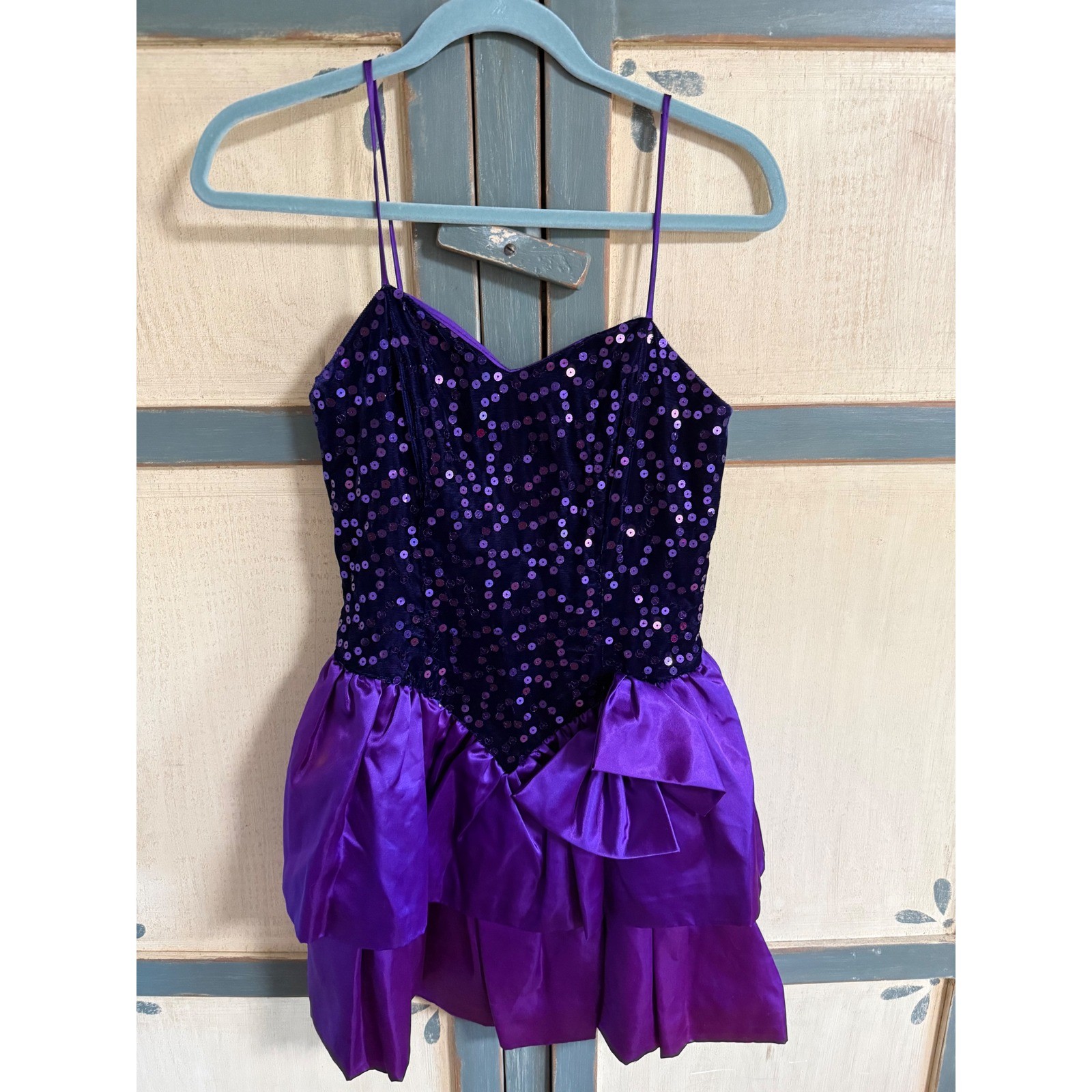 Notorious Vintage 80s Purple Sequin Velvet Satin Tiered Party Dress Size 5 Prom