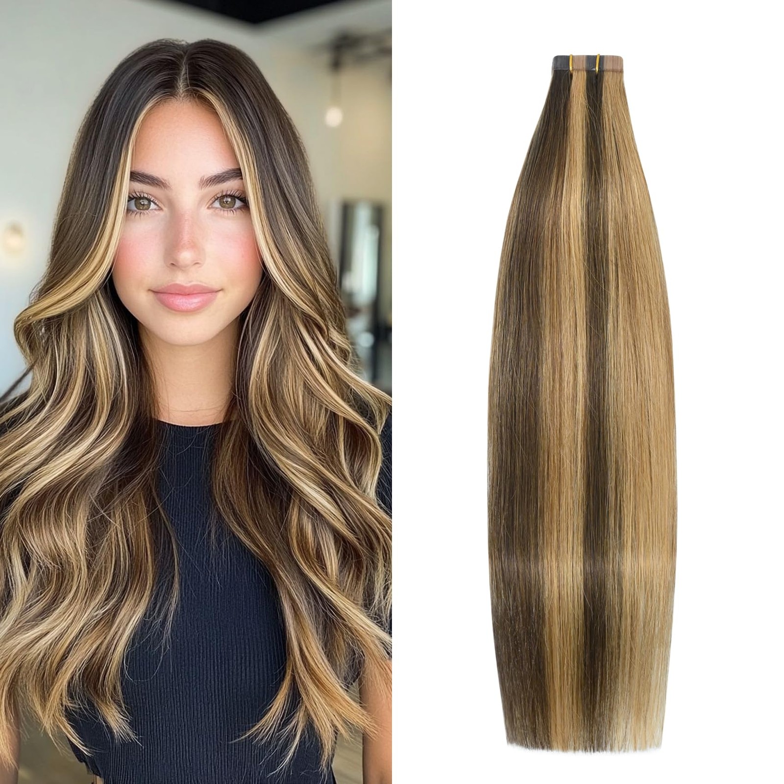 Aison Ombre Highlight Balayage Tape in Hair Extensions Chocolate Brown to Blonde