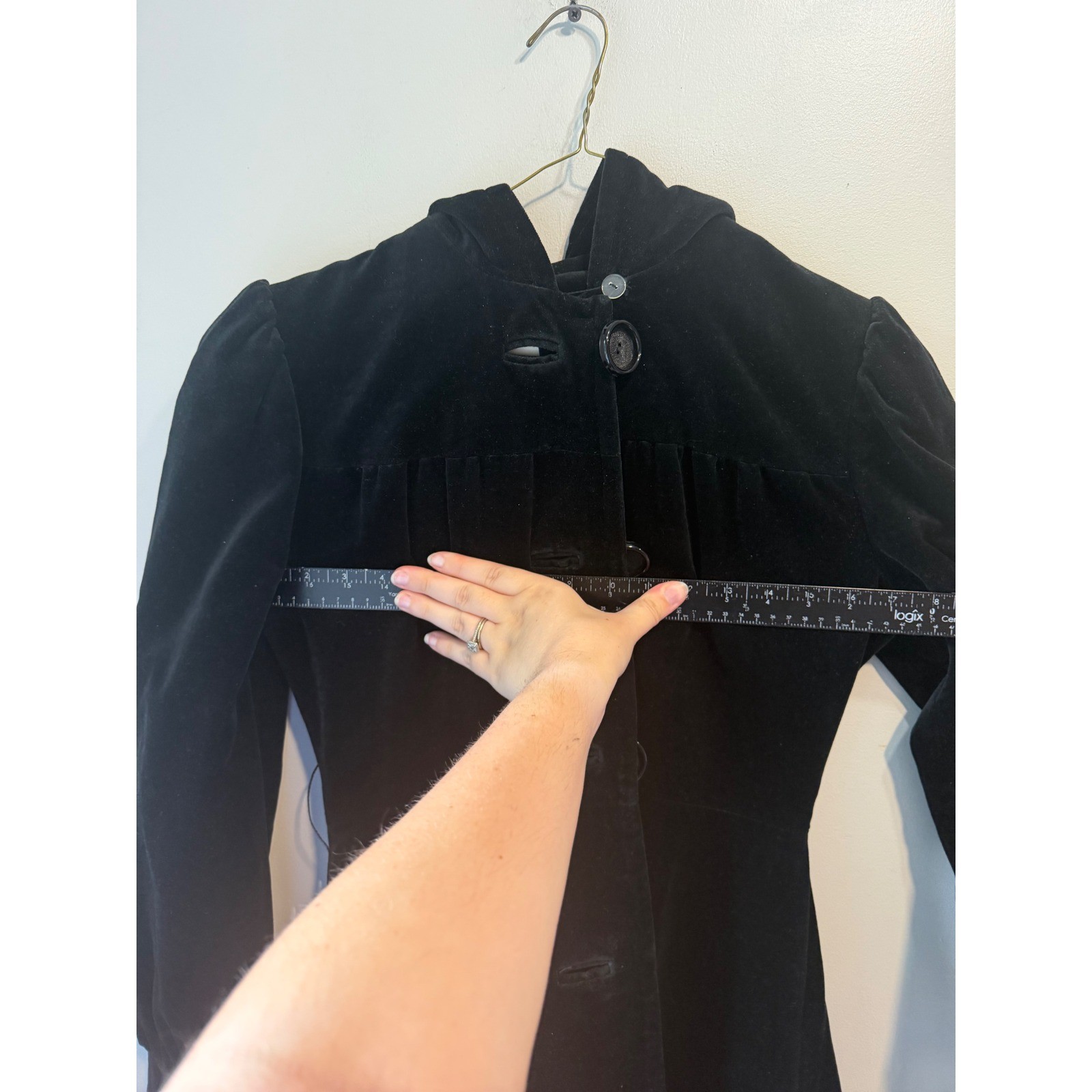 Vintage Mar-Del by Rice Black Velvet Hooded Coat Button Front Mid USA Made