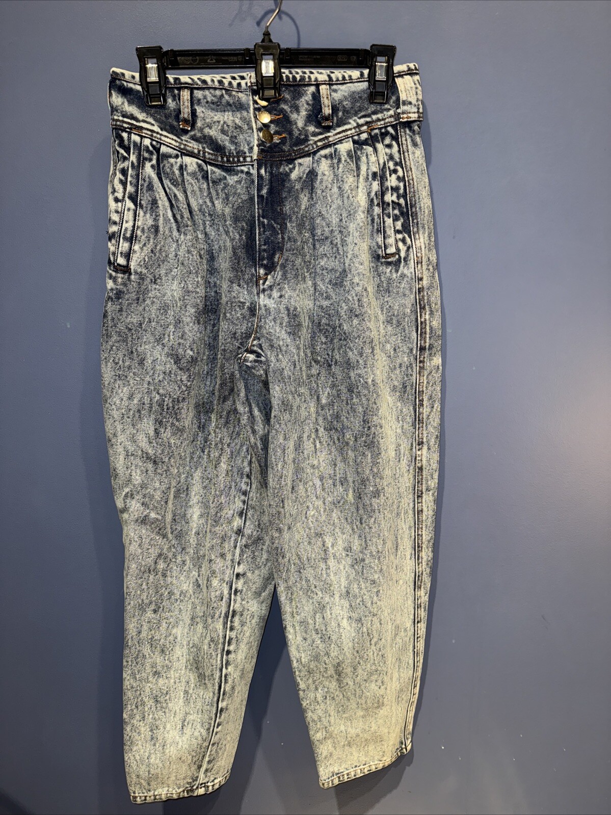 28 X 27 Jeans, Baggy Acid Wash, Vintage North West Blue Empire Waist 100% Cotton
