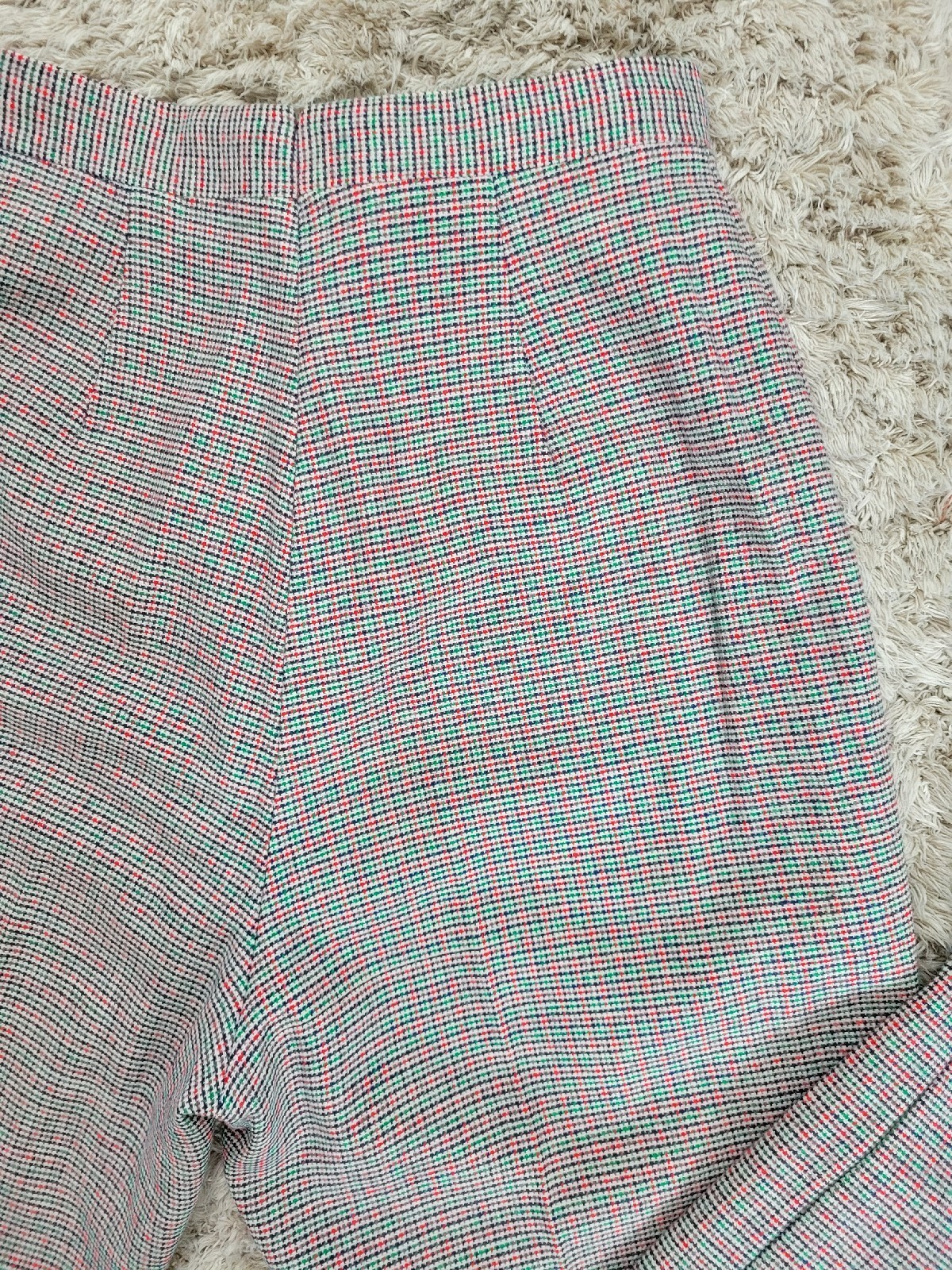 Vtg Saks Fifth Avenue Wool Trousers in Navy/Red/Green/Tan Houndstooth Size 11/12