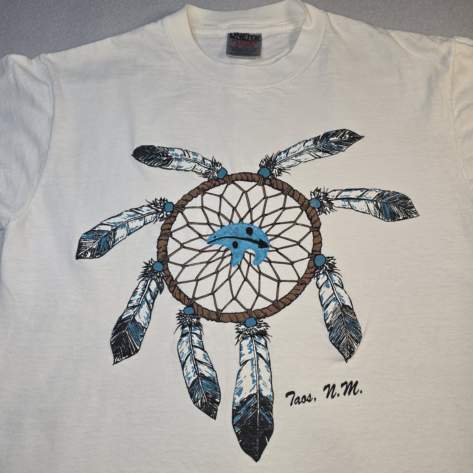 Vintage 90s Taos NM Dreamcatcher Bear T-Shirt Oneita Power-T Single Stitch Med