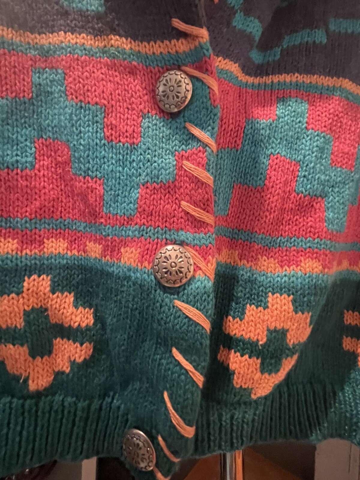RARE Vintage Southwestern Sweater Vest Size Medium Colorful Plant Fiber Fabric