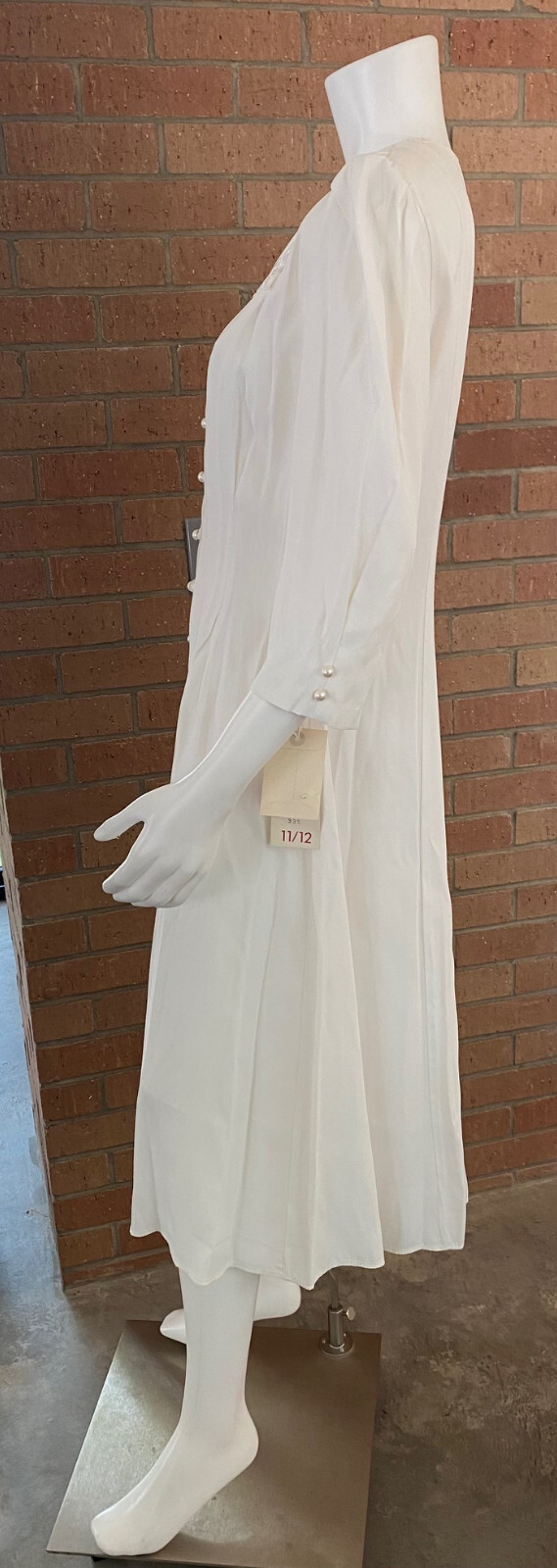 Womens VINTAGE TINA BARRIE MIDI DRESS Button Front LACE APPLIQUE White NEW 11-12
