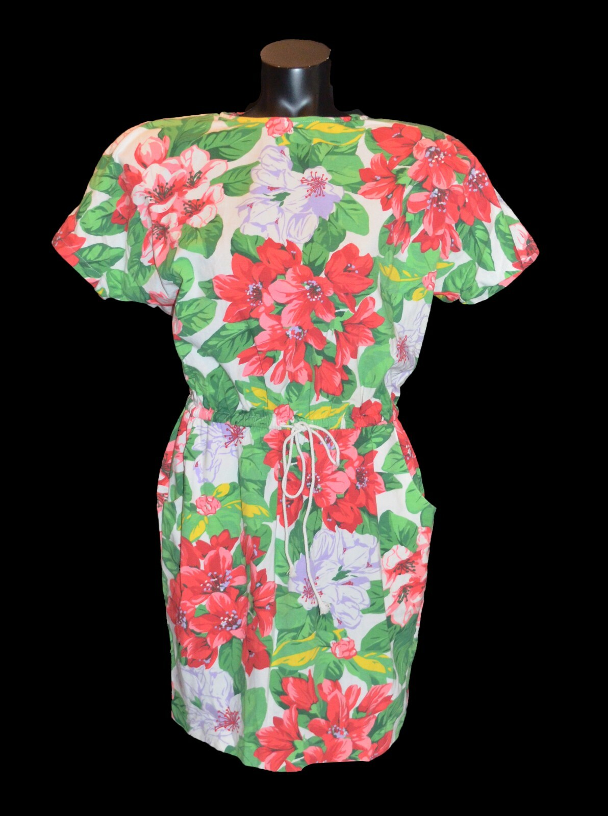 Carol Anderson Vintage 80s Multicolored Floral Hibiscus Drawstring Dress sz 10