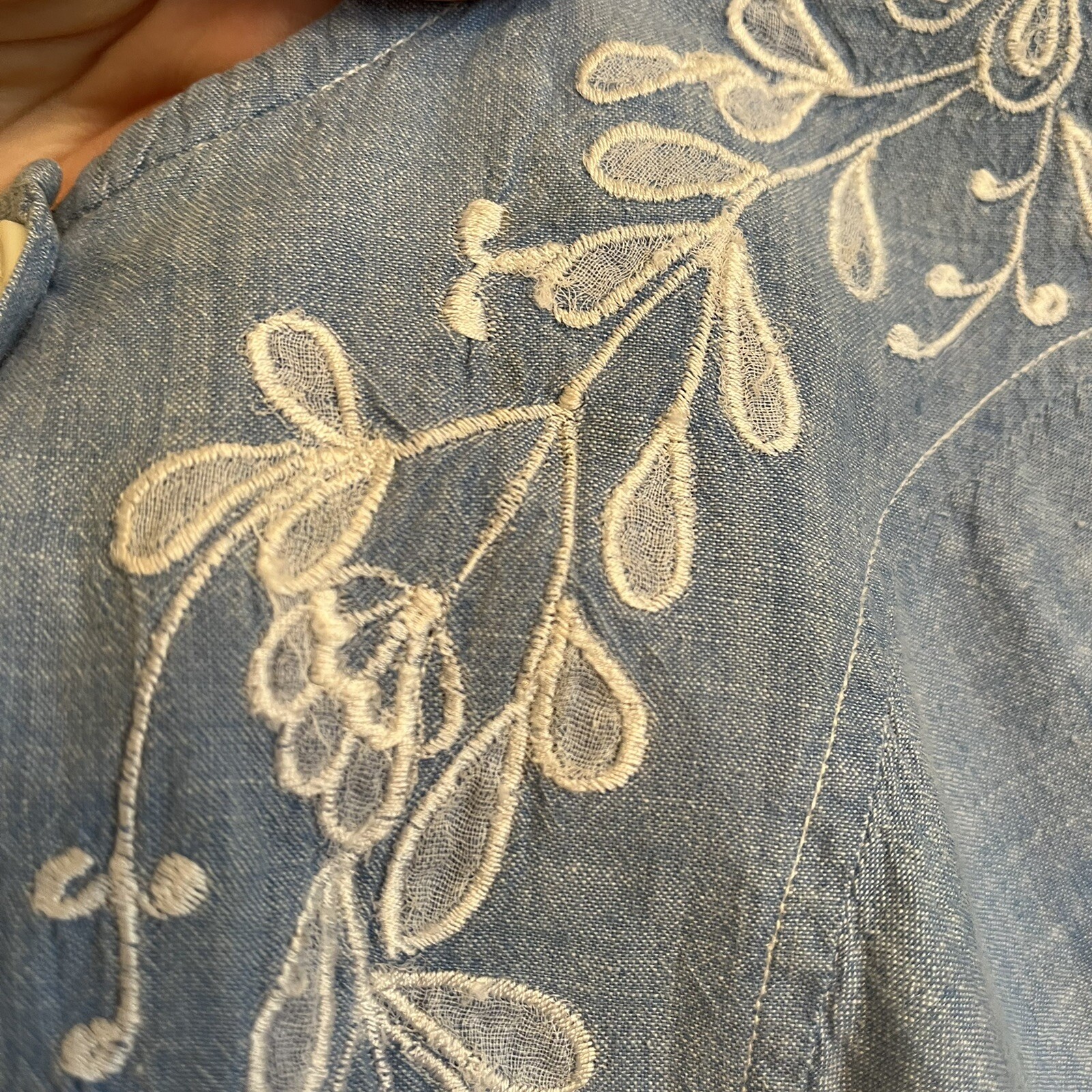 Vintage Star Of India Denim Chambray Embroidered Peasant Top Small 70s 80s