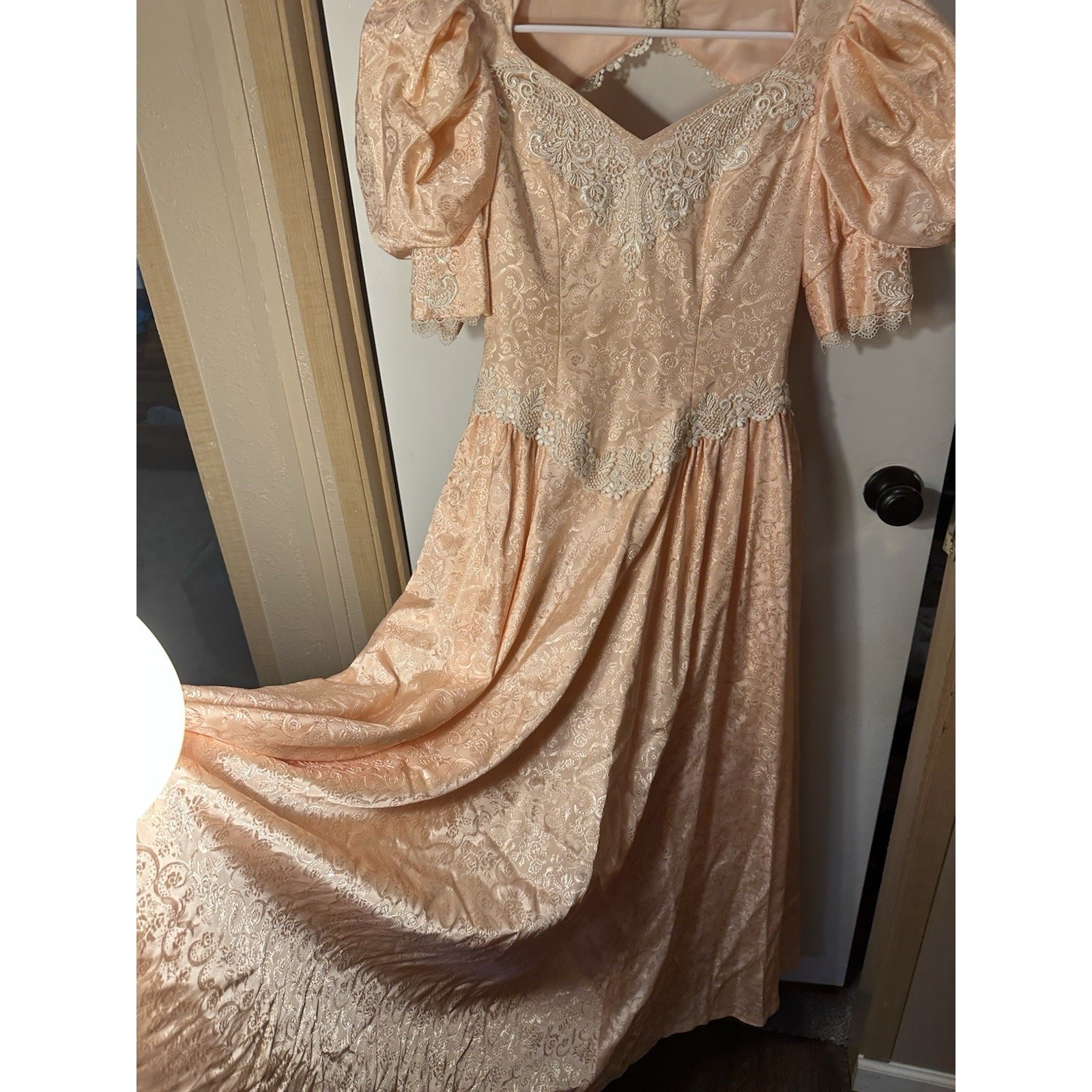 Vtg Women’s Prairie Cottagecore Little Bo Peep Dress Pink Lace puffy sleeves