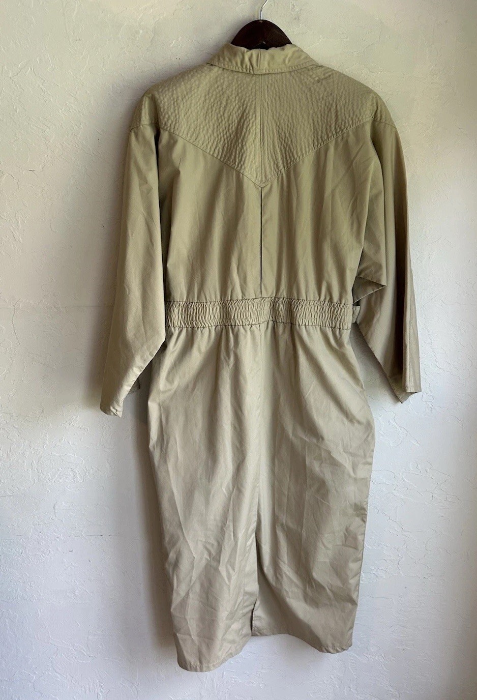 Vintage 80s Khaki Trench Midi Shirt Dress 10 Equestrian Old Money Minimalist