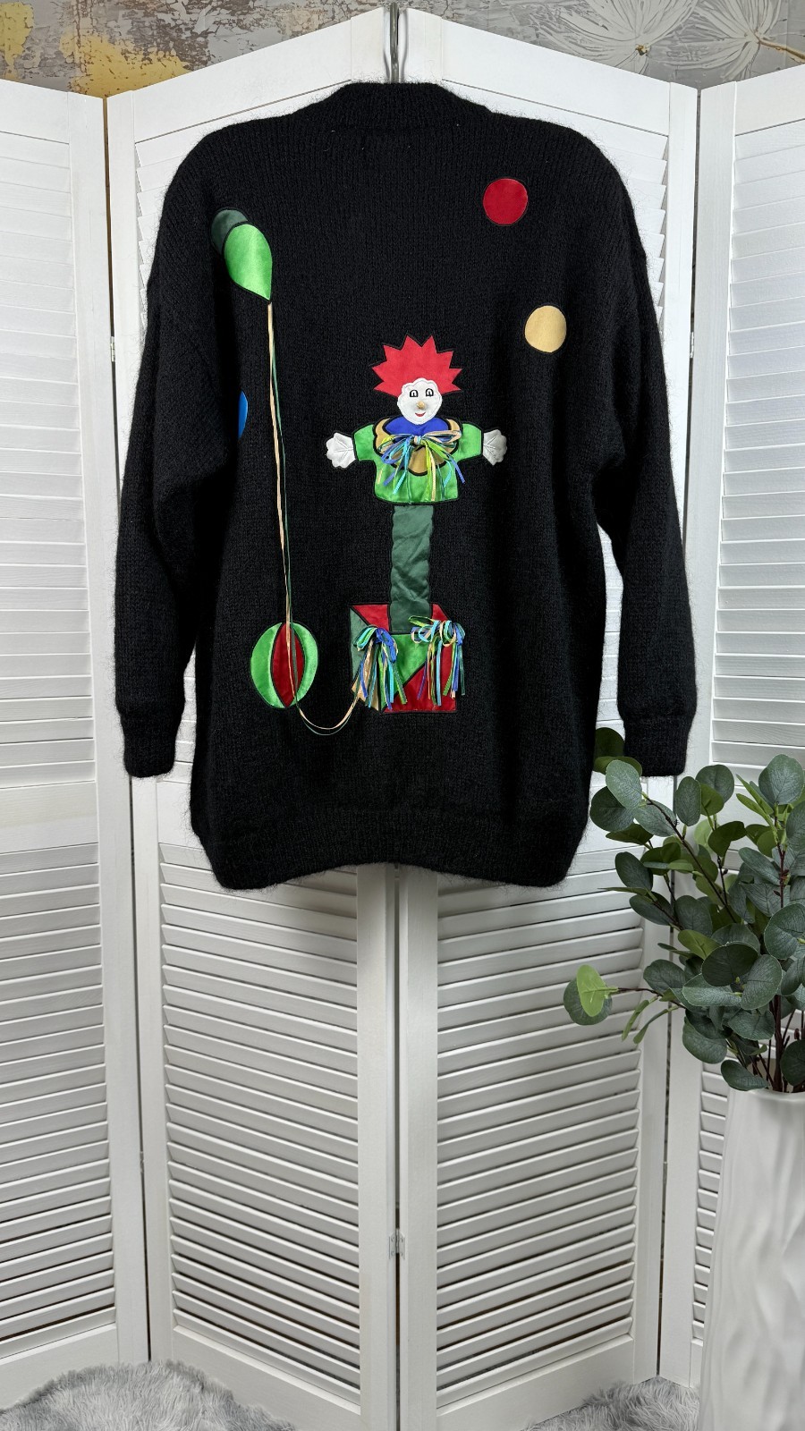 Vintage Hamells Mohair Cardigan Clown Motif Size L Lined Retro Sweater