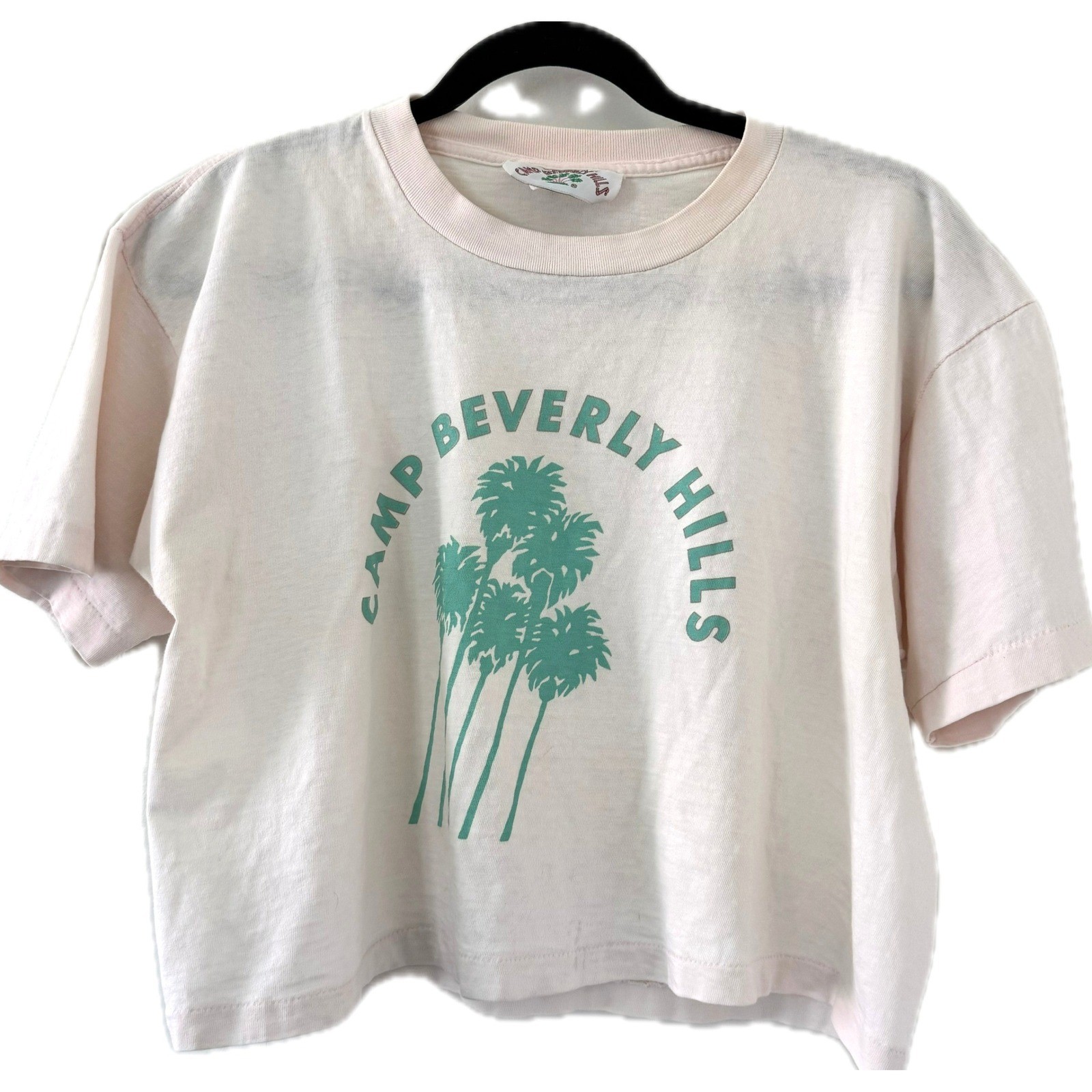 Vintage Camp Beverly Hills T-Shirt Pink Palm Tree Graphic Crop Top One Size USA